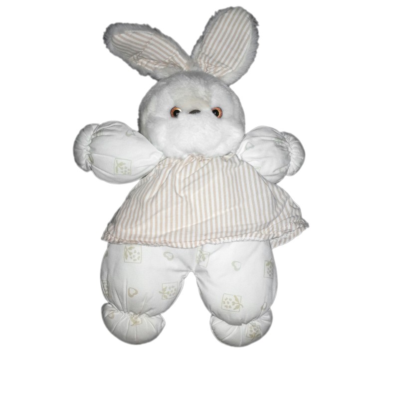 Peluche doudou lapin blanc beige rayures Tartine et Chocolat 30 cm (20876)
