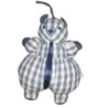 Vintage Doudou ours tissu chiffon blanc bleu carreaux Sucre d orge 30 cm (21679)