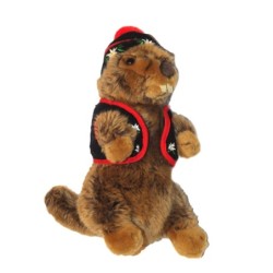 Peluche Marmotte marron Sonore chant Yodel Bonnet rouge fleurs 28 cm Anima (27512)