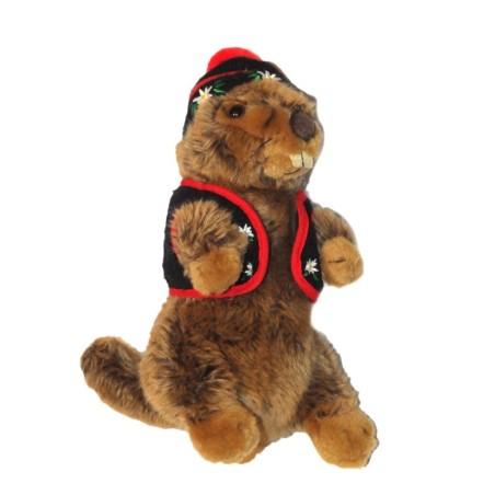 Peluche Marmotte marron Sonore chant Yodel Bonnet rouge fleurs 28 cm Anima (27512)