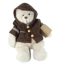 NEUF Peluche Ours beige gilet marron Damart 38 cm (23505)