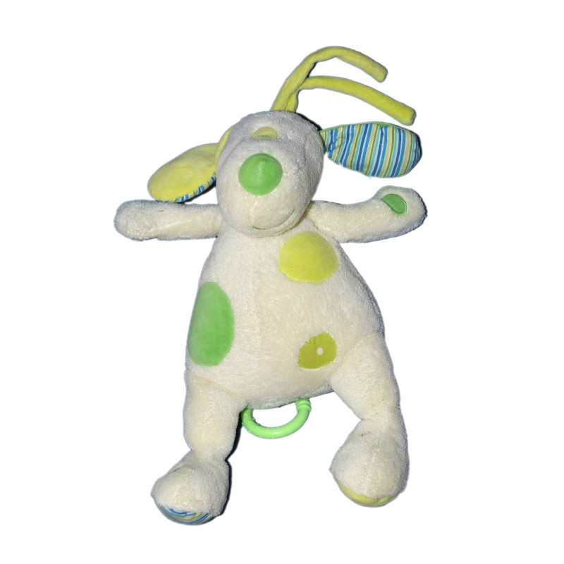 Doudou  Peluche musicale - CHIEN- Blanc Vert - BABYSUN - H 30 cm (11229)