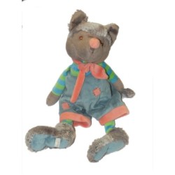 Peluche doudou Loup Wolfy Bukowski Design 42 cm Salopette bleue orange rose saumon 42 cm (28106)