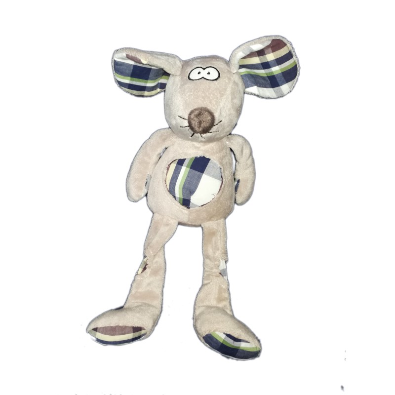 Peluche doudou Souris grise beige carreaux bleux 40 cm CA Crédit Agricole Centre Loire (19629)