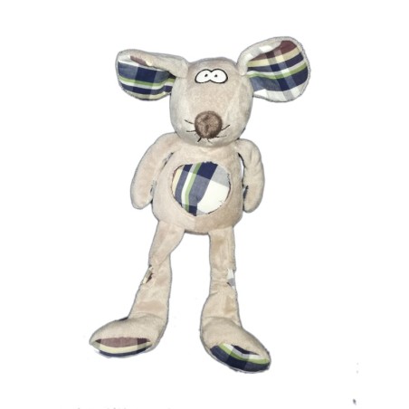 Peluche doudou Souris grise beige carreaux bleux 40 cm CA Crédit Agricole Centre Loire (19629)