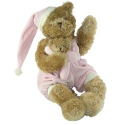 Peluche Ours beige dormeur Pyjama doudou rose Louise Mansen 35 cm (23096)