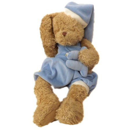 Peluche ours beige dormeur pyjama bleu Louise Mansen 35 cm (22034)
