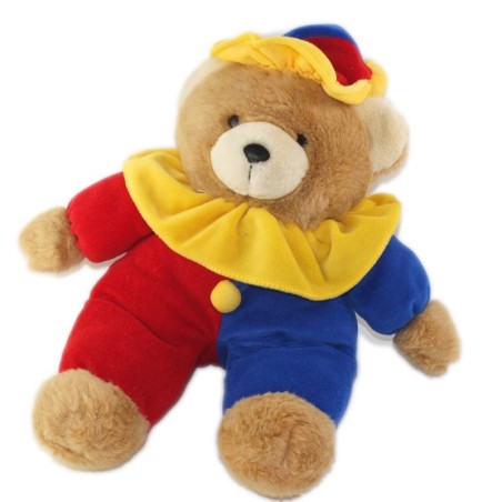 Peluche Ours arlequin clown bleu rouge 40 cm CASINO (25301)