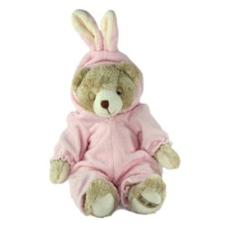 Peluche Doudou Ours marron deguise Lapin rose Louise Mansen 32 cm (23100)