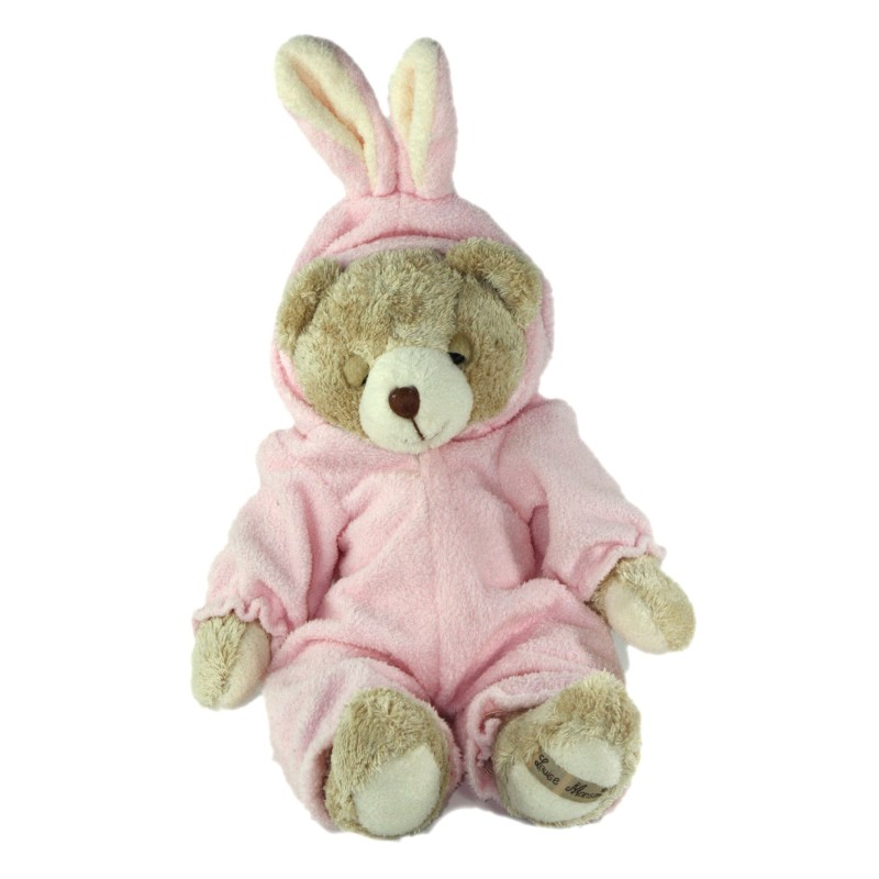 Peluche Doudou Ours marron deguise Lapin rose Louise Mansen 32 cm (23100)
