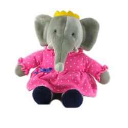 Peluche Doudou Elephant CELESTE Babar Grise robe rose 38 cm (19653)