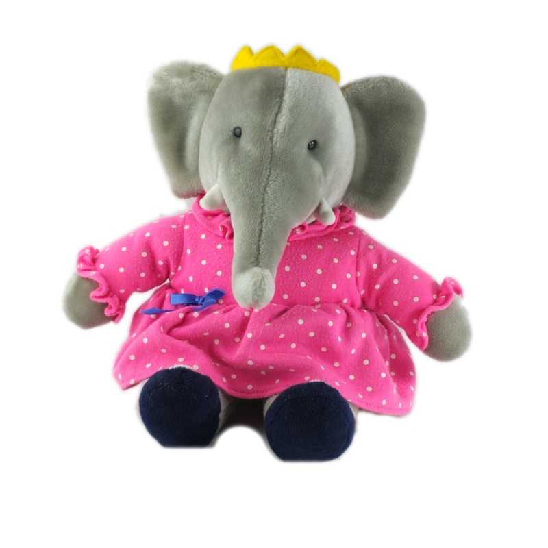 Peluche Doudou Elephant CELESTE Babar Grise robe rose 38 cm (19653)