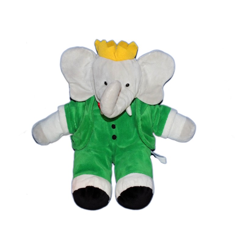 Peluche Doudou Elephant BABAR Gris vert LANSAY 36 cm  (10728)