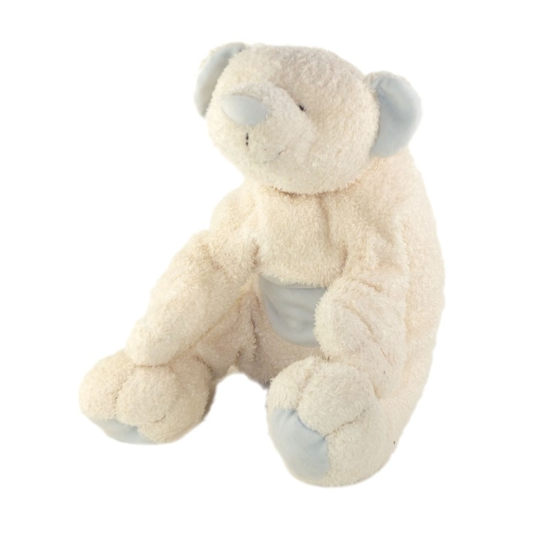 Peluche doudou Ours blanc Polaire Carre bleu 38 cm NATURE ET DECOUVERTES (26328)
