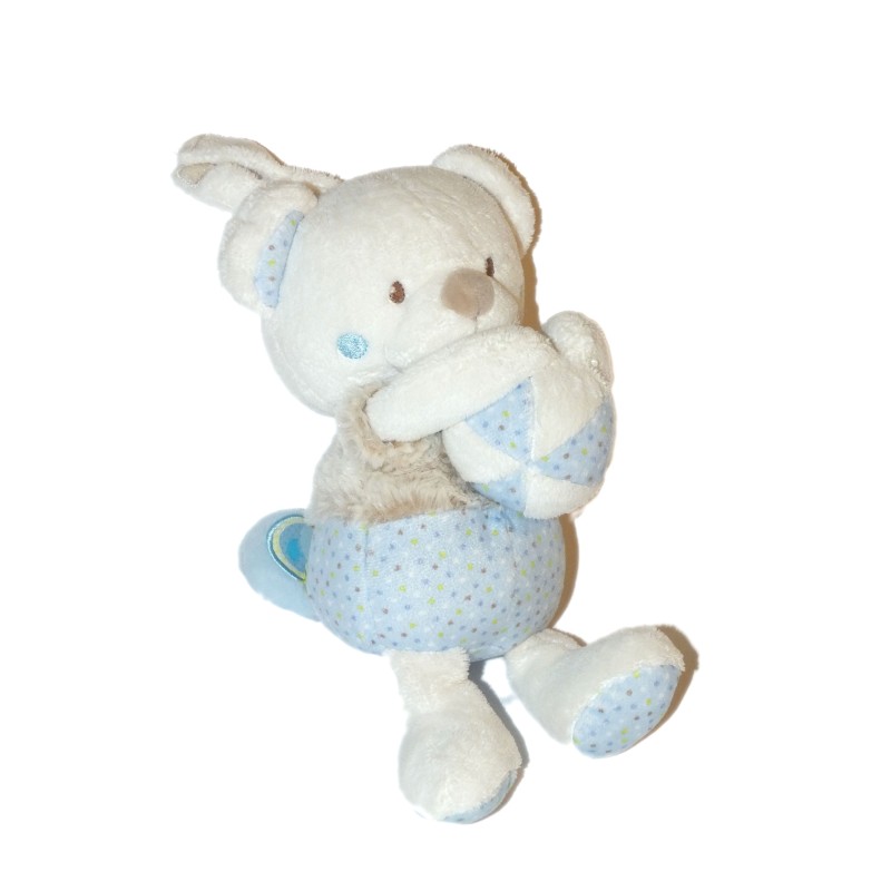 Doudou Peluche musicale Ours ballon bleu blanc Mots d'Enfants (26804)