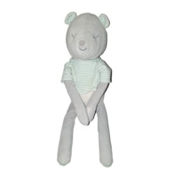 Peluche doudou Ours gris Obaibi T shir bleu rayures rayre 42 cm (22023)