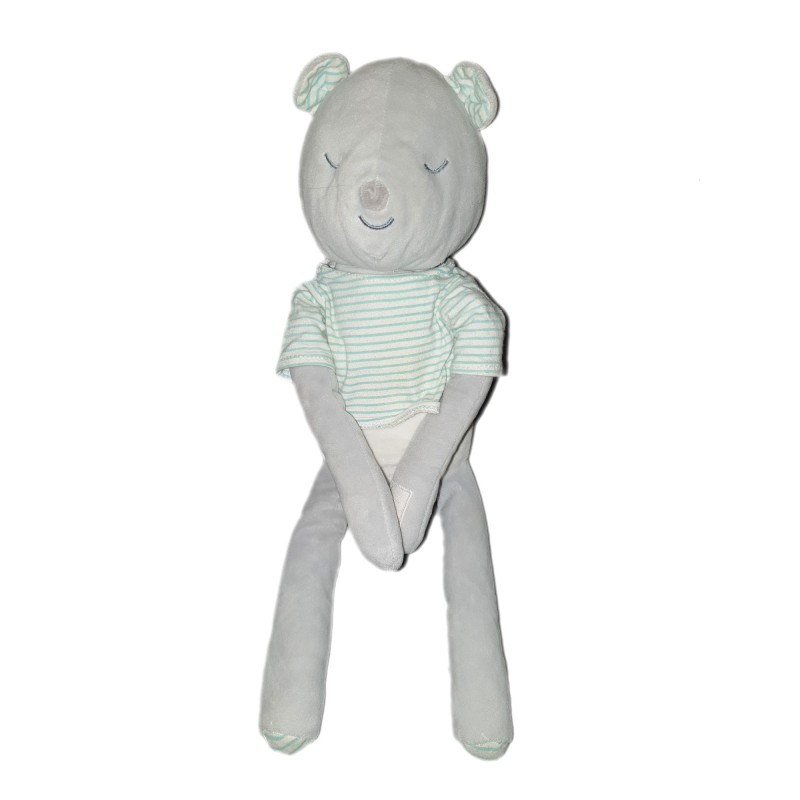 Peluche doudou Ours gris Obaibi T shir bleu rayures rayre 42 cm (22023)