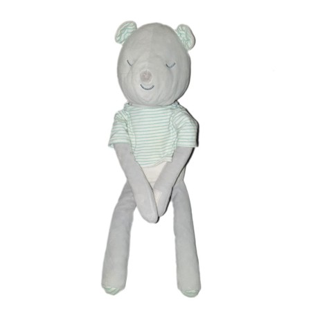Peluche doudou Ours gris Obaibi T shir bleu rayures rayre 42 cm (22023)