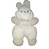 Peluche doudou tissu Lapin blanc beige bleu salopette Nounours Grelot 32 cm (21977)