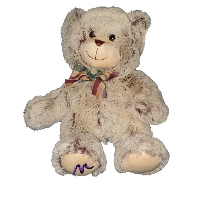 Peluche ours beige marron noeud Marionnaud 32 cm NEUF ETIQU (23408)