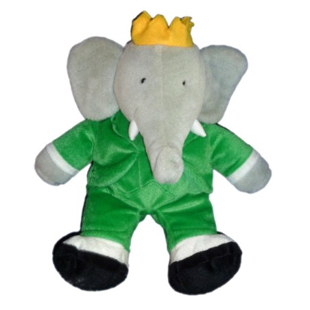 Peluche Doudou Elephant BABAR Gris vert LANSAY 38 cm Poche sous le ventre (10458)