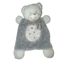Doudou plat ours blanc gris Etoiles TEX Baby Carrefour (26564)