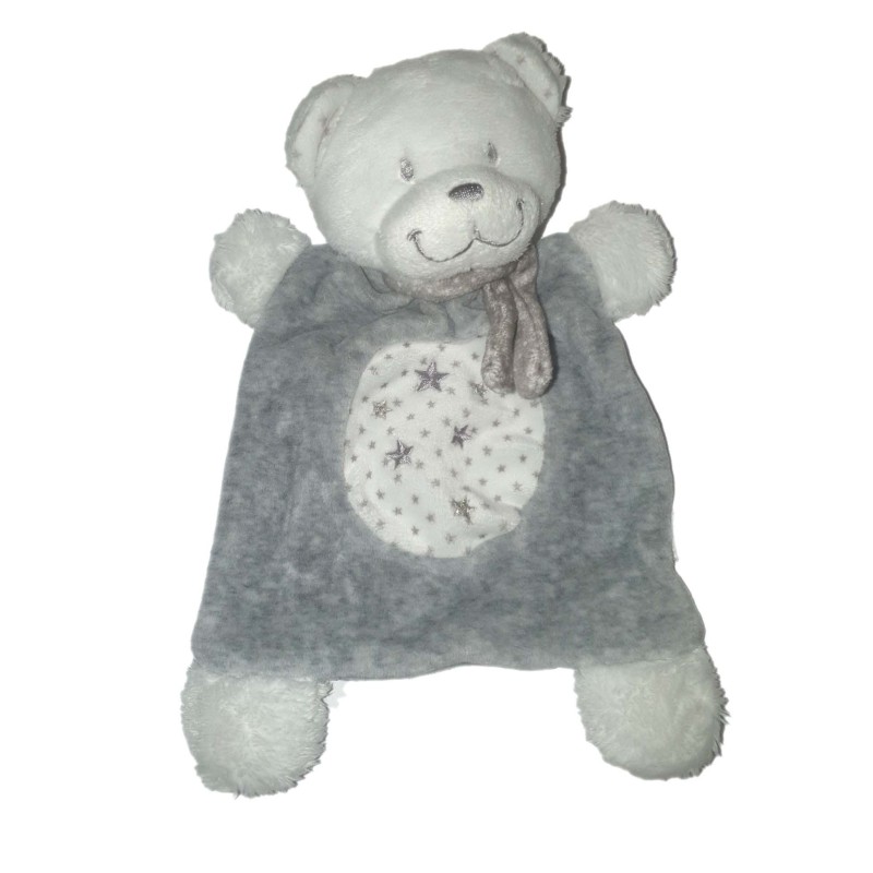 Doudou plat ours blanc gris Etoiles TEX Baby Carrefour (26564)