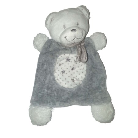 Doudou plat ours blanc gris Etoiles TEX Baby Carrefour (26564)