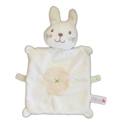 Doudou plat Lapin chat blanc beige croix nombril Nicotoy (1578)