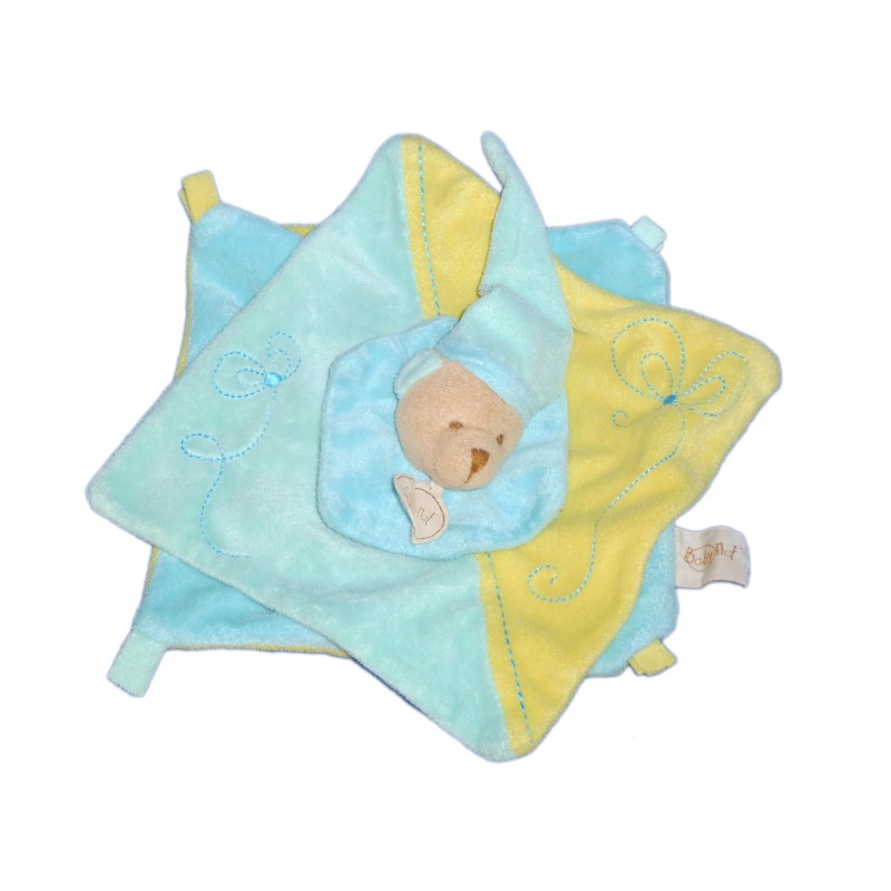 Doudou Plat OURS bleu jaune - BABY NAT Babynat (5986)