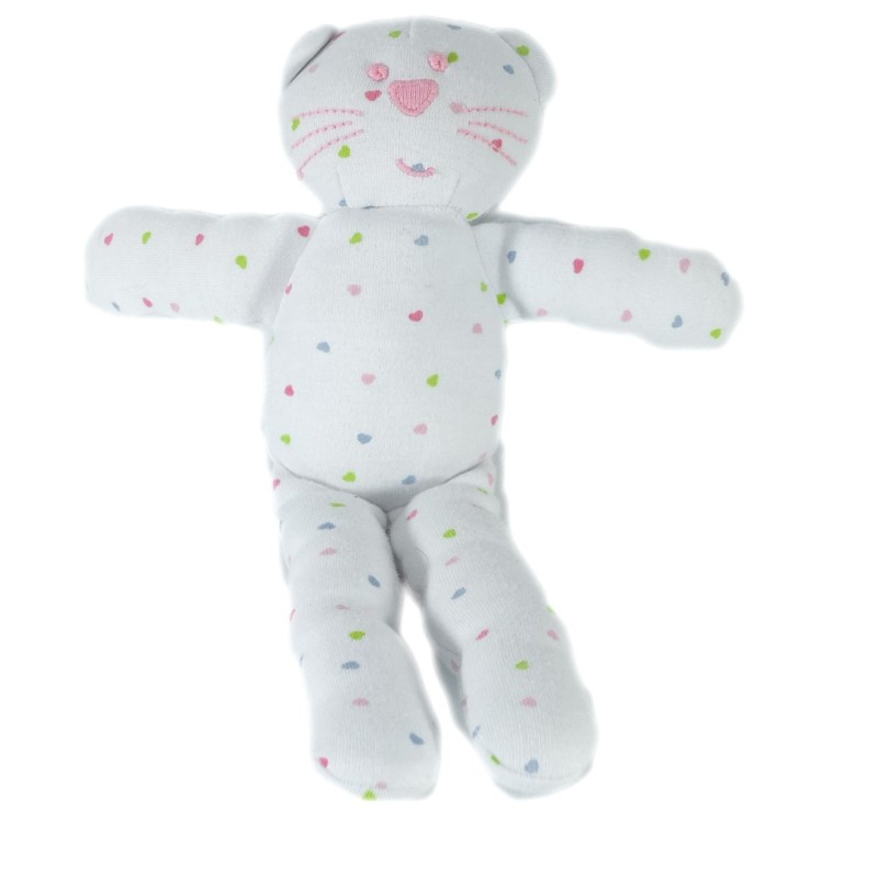 Peluche Doudou Chat Blanc Bout'chou Monoprix Ours Coeur Pois 26 cm (17715)