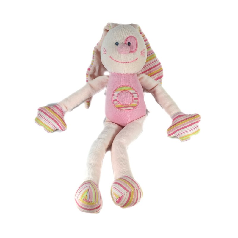 Doudou Lapin rose rayures 35 cm Bout'chou Monoprix (17619)