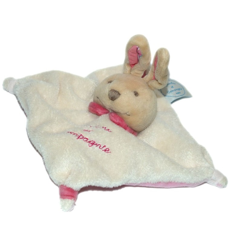 Doudou et Compagnie Mini doudou Lapin plat blanc rose 15 cm (17671)