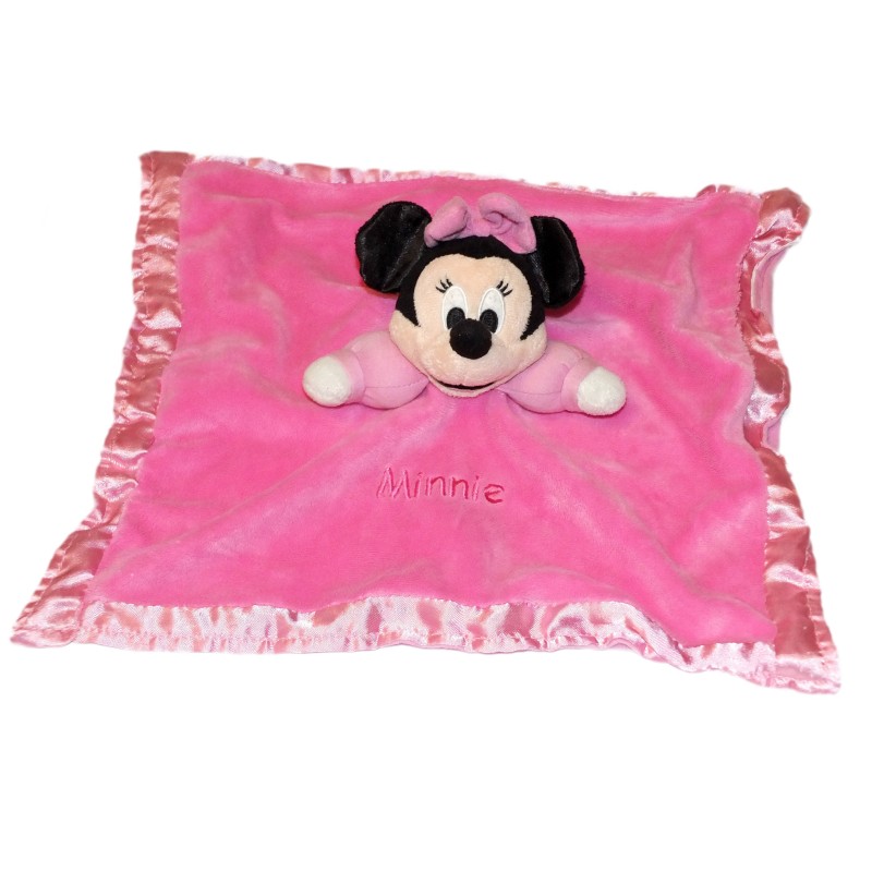 Doudou Plat Minnie Disney rose Bords satins (27406)