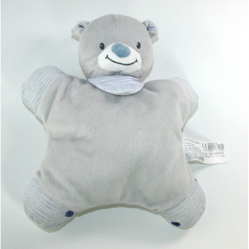 Doudou coussin semi plat ours gris bleu Grelot  Bout chou Monoprix (23156)