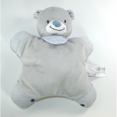 Doudou coussin semi plat ours gris bleu Grelot  Bout chou Monoprix (23156)