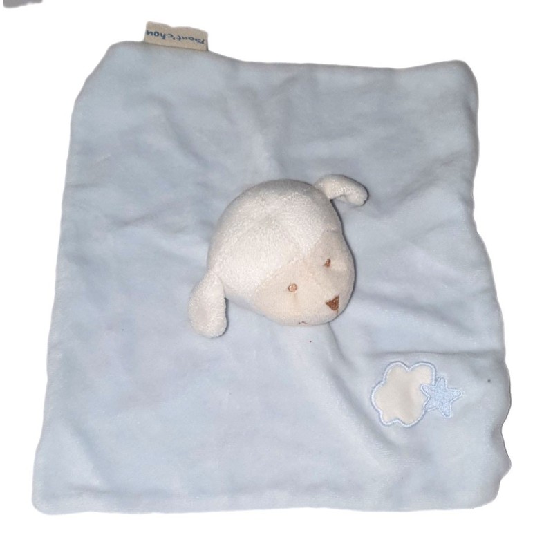 Doudou plat Mouton blanc bleu nuage etoile Bout Chou Monoprix (24268)