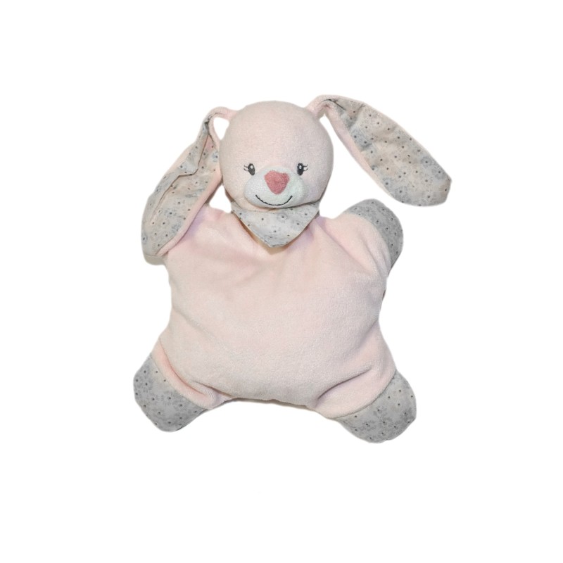 Doudou Lapin rose semi plat Bout Chou Foulard Grelot (27018)