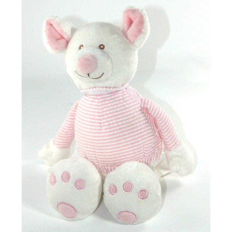 Doudou peluche Souris blanche rose 30 cm Monoprix (23155)