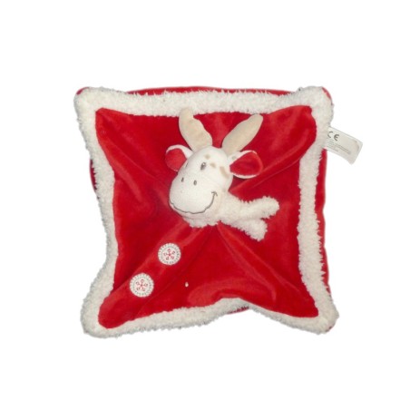 Doudou plat Renne Elan Carribou rouge blanc NICOTOY (10147)