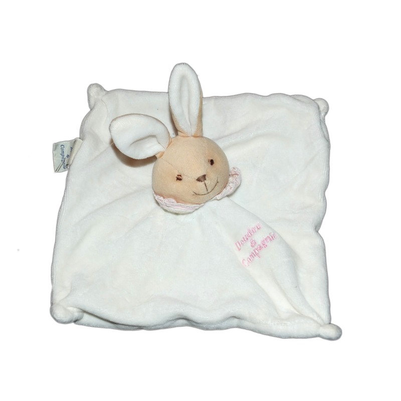 DOUDOU ET COMPAGNIE - LAPIN plat blanc collerette rose  (12239)