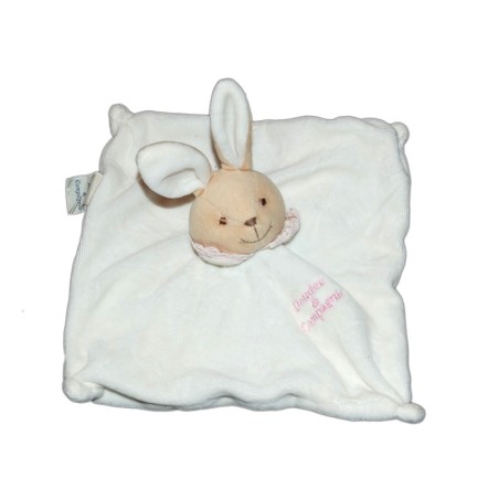 DOUDOU ET COMPAGNIE - LAPIN plat blanc collerette rose  (12239)