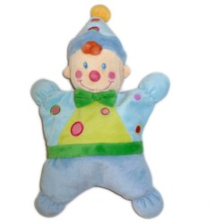 Doudou coussin semi plat Clown Lutin Garçon bleu vert NICOTOY Grelot