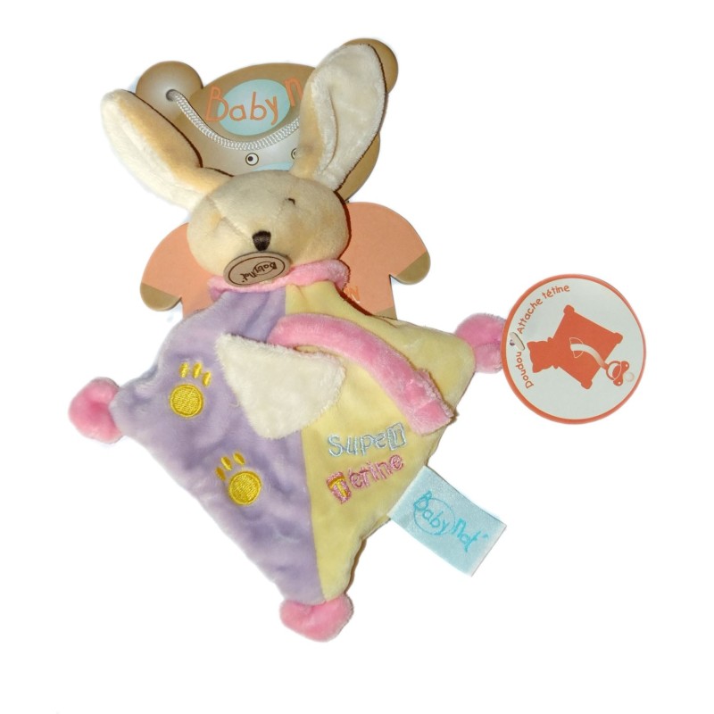 BABYNAT Doudou Lapin Super Tétine mauve jaune Attache Baby Nat (26604)