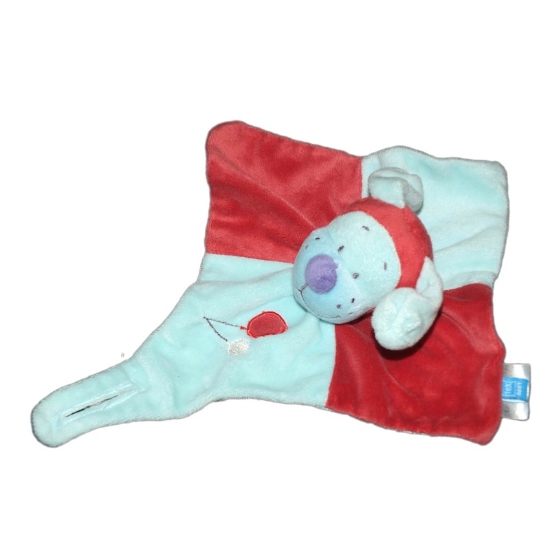 Doudou plat Chien bleu rouge Tex Baby Carrefour (12691)