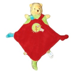Doudou plat rouge Winnie Oiseau Etiquettes Disney Baby Nicotoy 3 noeuds (9621)