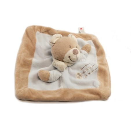 Doudou plat Ours beige bleu Nicotoy roue (18172)