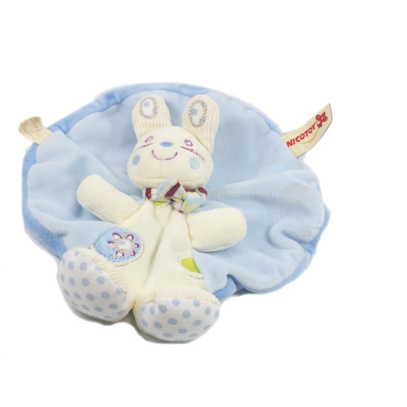 Doudou plat Lapin bleu blanc Nicotoy 579/1562 My Baby (18111)