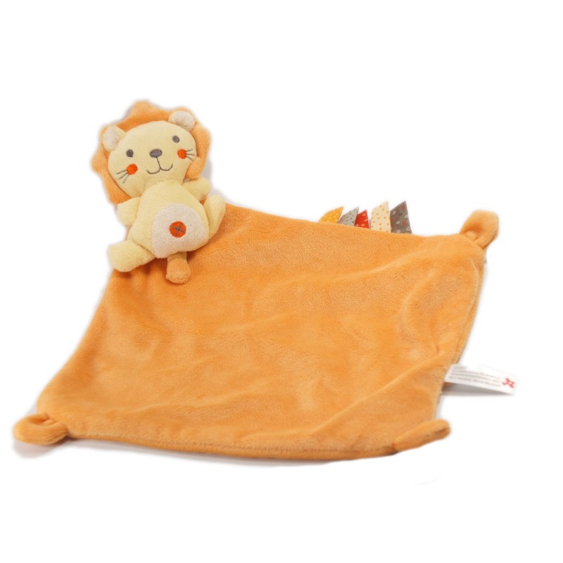Doudou plat mouchoir Lion jaune orange étiquettes Nicotoy 579/8830 (18098)
