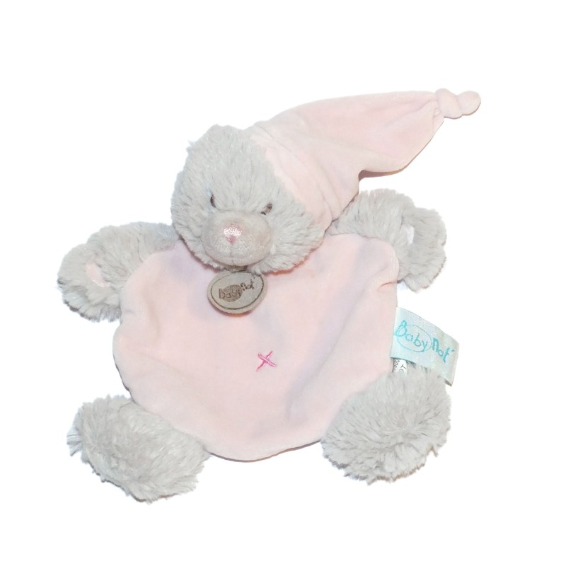 Doudou plat Ours gris rose fourrure Baby Nat (26788)